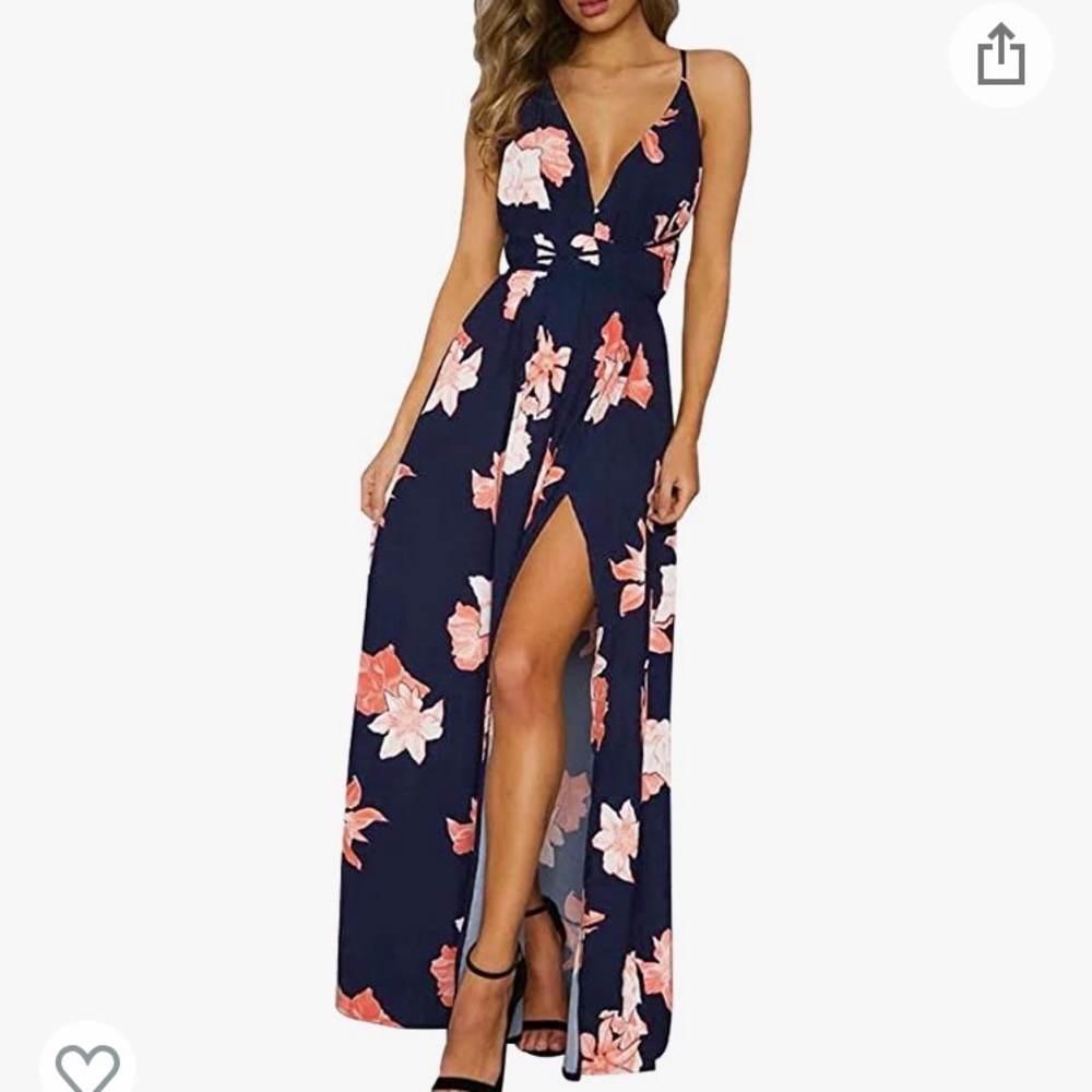 Kate kasin tropical floral backless halter maxi dress size small